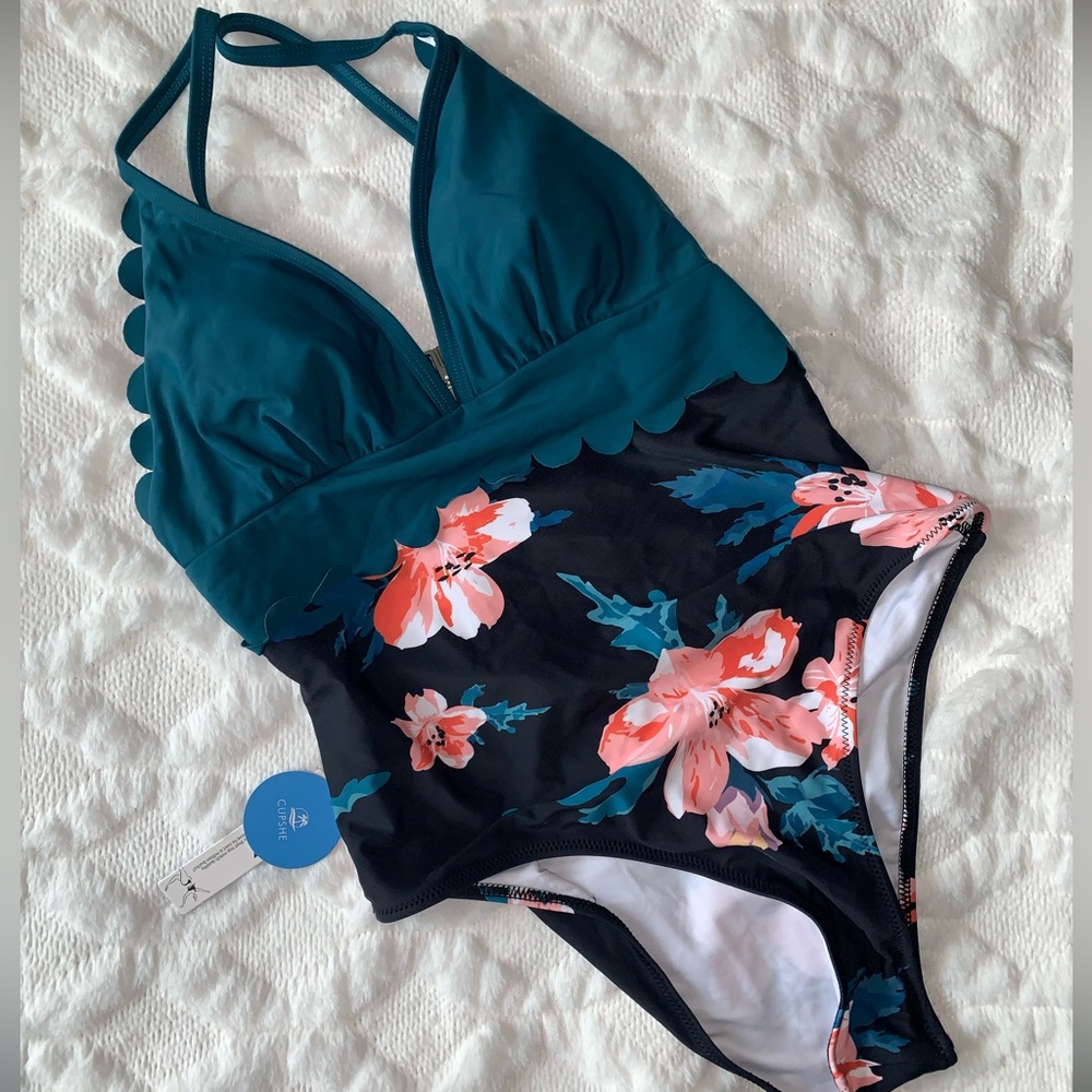 CUPSHIE Black Floral One Piece Bathing Suit